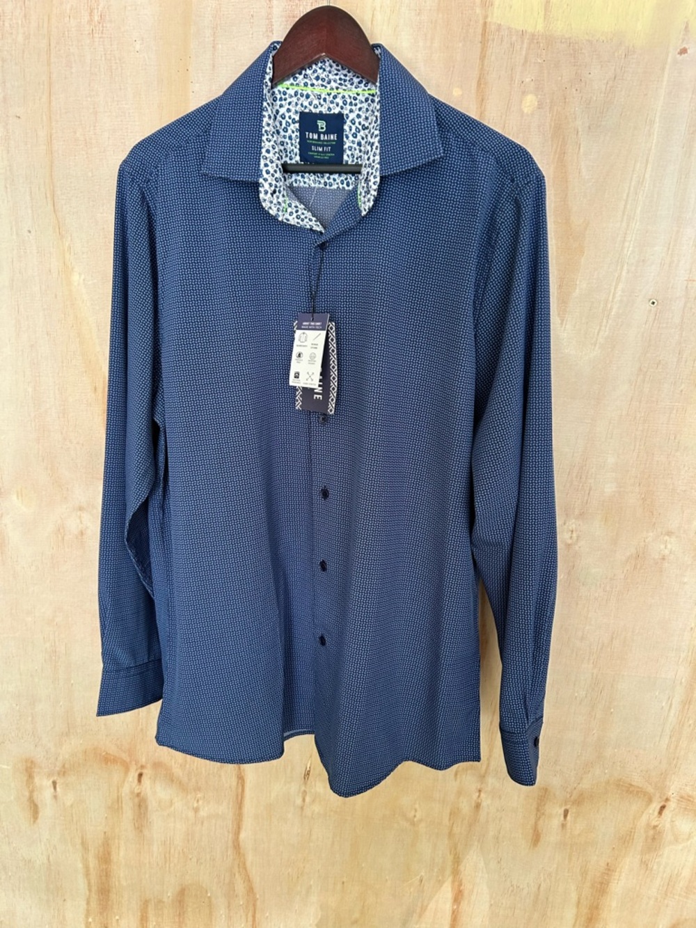 Men's Long-Sleeve Navy Micro-Pattern Dress Shirt